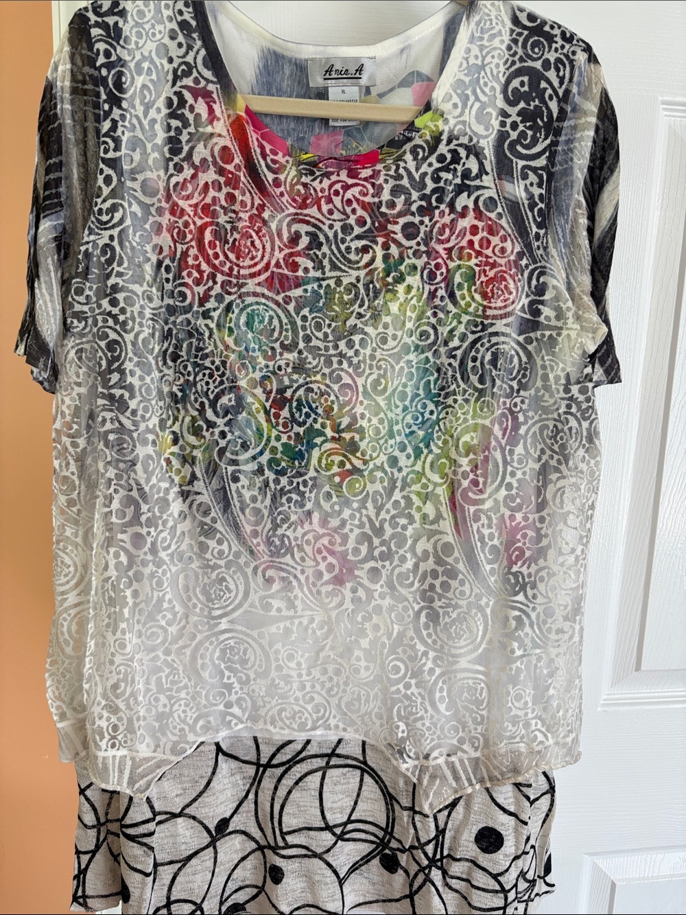Aria White Lace Overlay Short Sleeve Top with Multicolor Floral Print